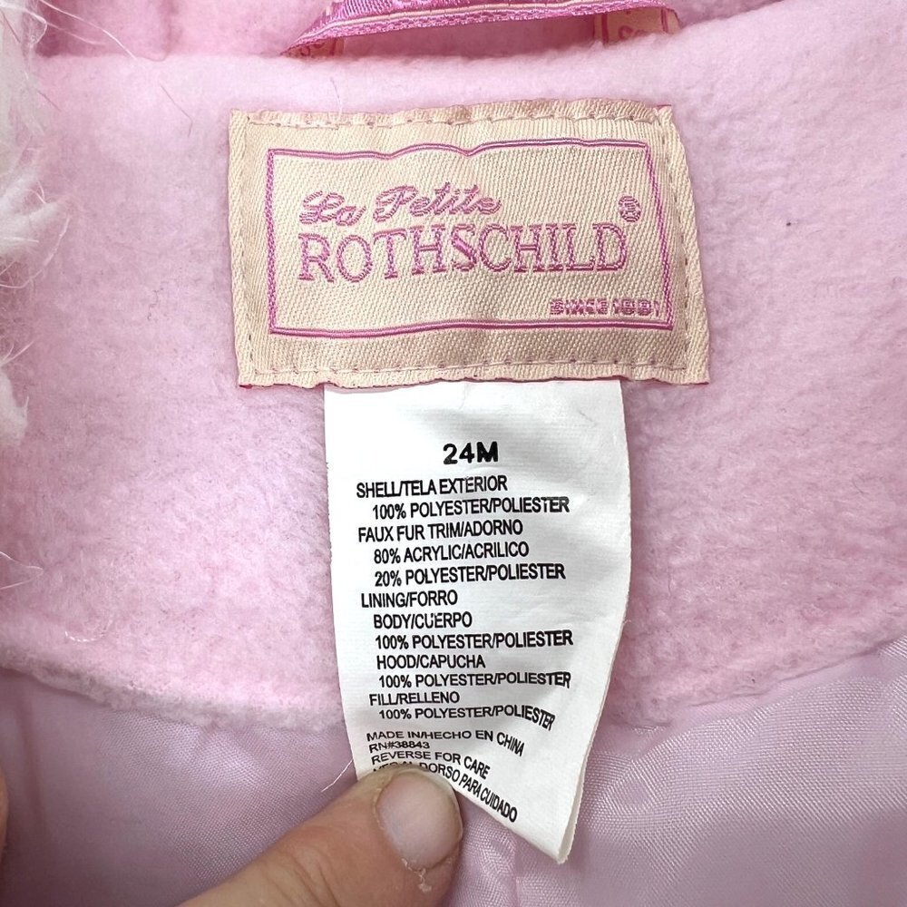 Rothschild Baby Girl Pink Faux Fur Woven Pram Outerwear Snow Suit Size 24 M - Picture 8 of 14